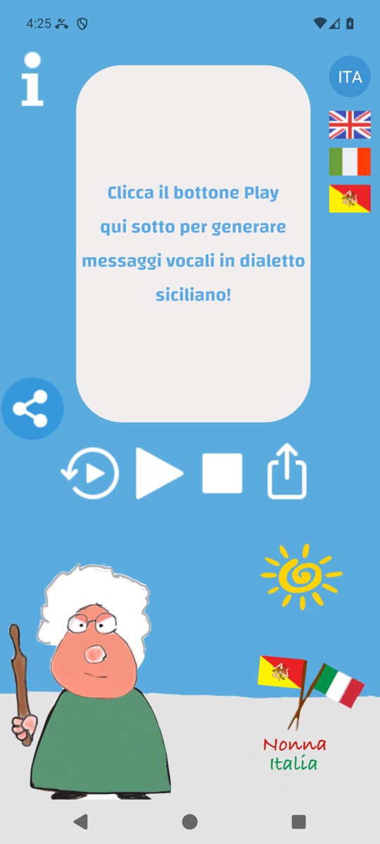 App Nonna Italia su Android — schermata principale col terreno che continua dietro la barra di navigazione