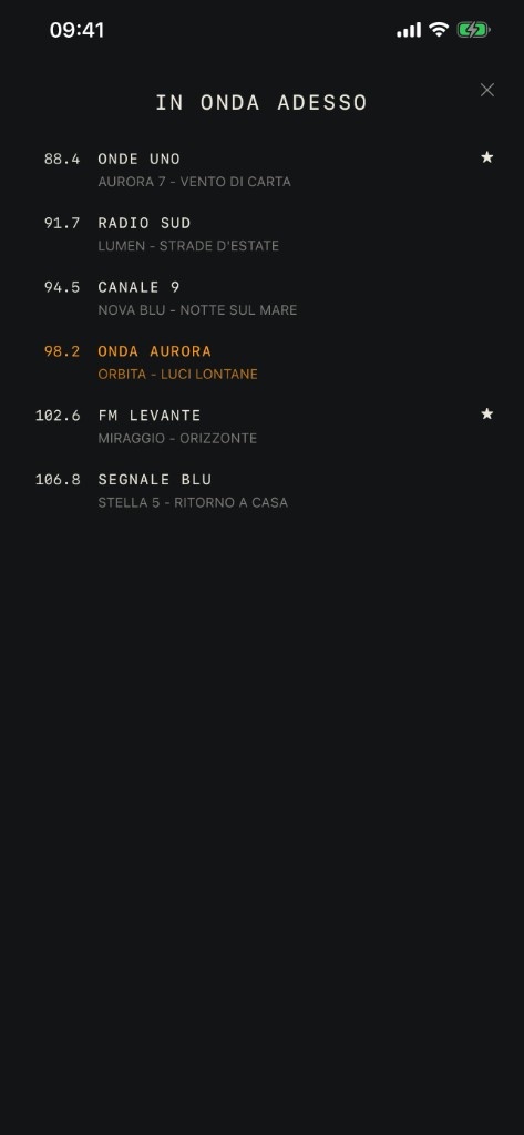 L'app Onde dallo Stretto — la liste des stations à l'antenne